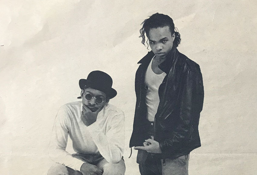 1988 ad photo of African American denim designer Maurice Malone & friend Jerome Mongo, who could be the first notable black denim designer.
