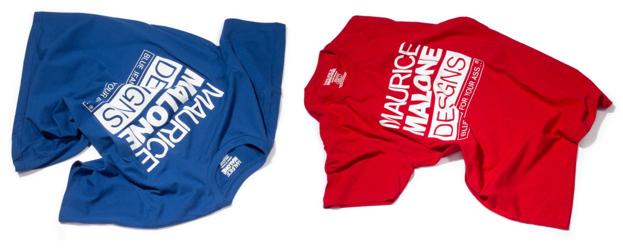 Royal Blue & Red Maurice Malone designer streetwear t-shirts with logo graphics