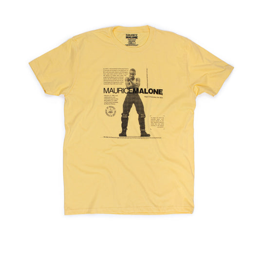 T-shirt explain how denim designer Maurice Malone started his first clothing brand at 19-years old