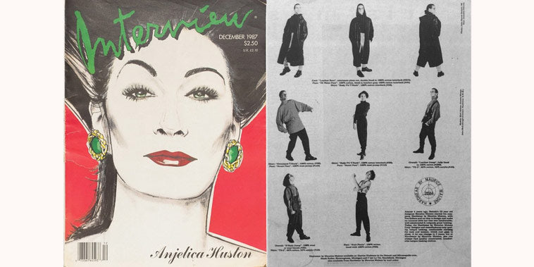 African-American fashion designer Maurice Malone’s first national advertisement the 1987 December issue of Interview magazine, displays street cool leather and knitwear.