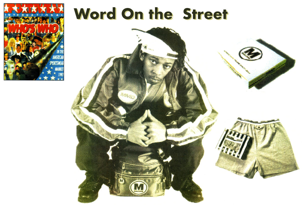 The Who's Who 1997 issue of Sportswear International magazine has an article about the rise of urban streetwear designer Maurice Malone titled "Word on the Street." Maurice Malone's clothing.
