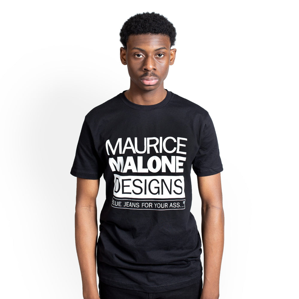 Blue Jeans For Your A... black logo t-shirt by Maurice Malone