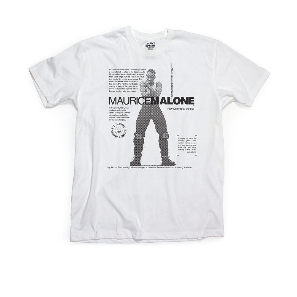 T-shirt highlights the beginning career of legendary African American streetwear & denim designer Maurice Malone